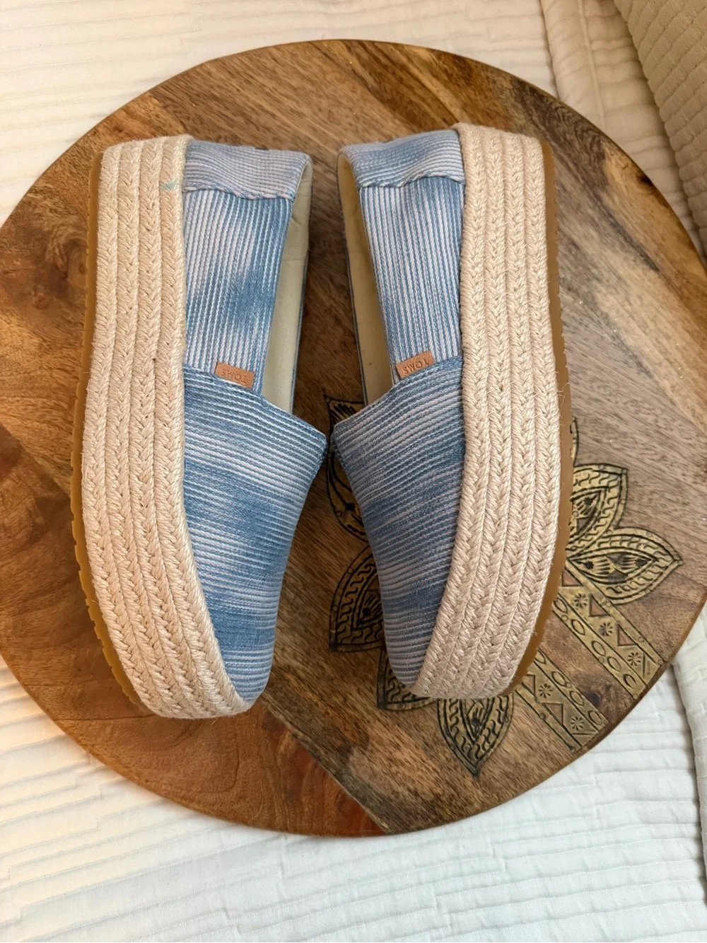 Toms Valencia Novelty Denim Platform Espadrilles 7 NWOT